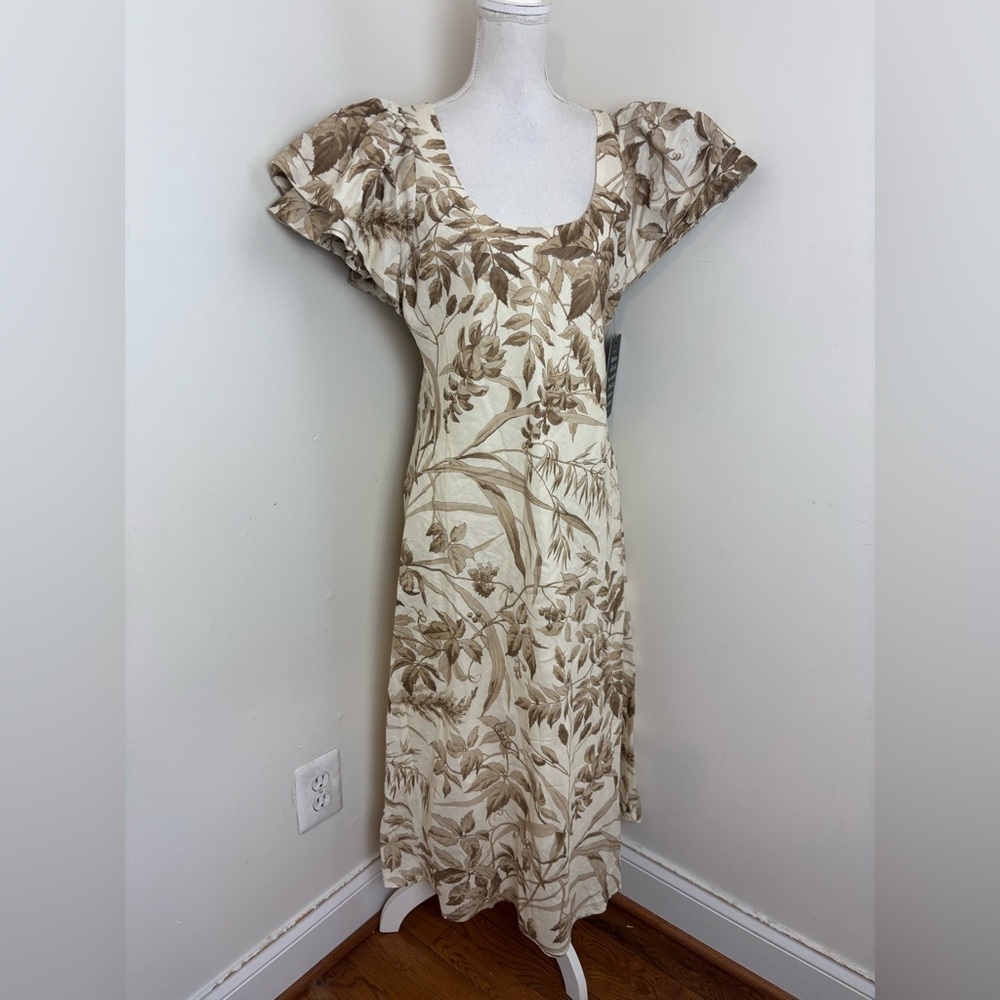 Tuckernuck Dune Breeze Cotton Linen Lily Dress In Cream Botanical Size Large NWT - Picture 4 of 13